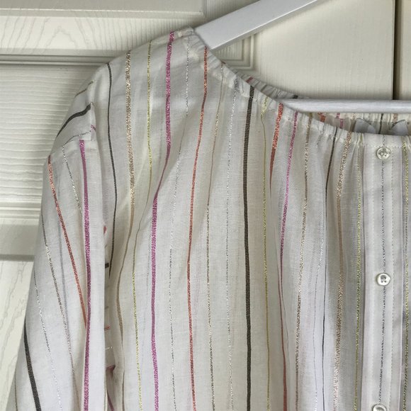 Joie Womens Satomi Ivory Metallic Blouson Blouse - Picture 9 of 12